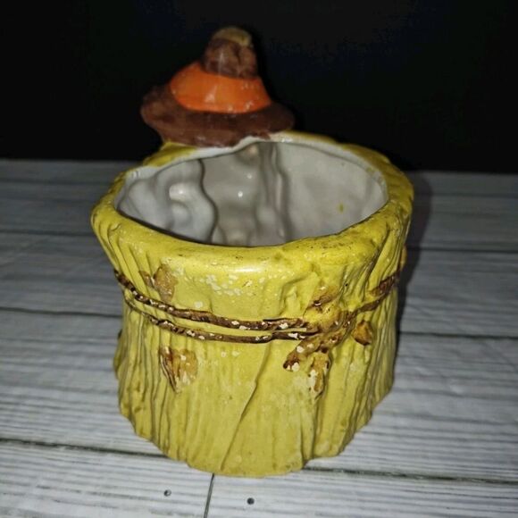 Scarecrow Halloween Planter E-6573 Vintage Hand Painted Planter Pen Candy Holder - Picture 7 of 12